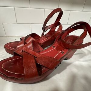 Frye Red Leather Strappy Sandals